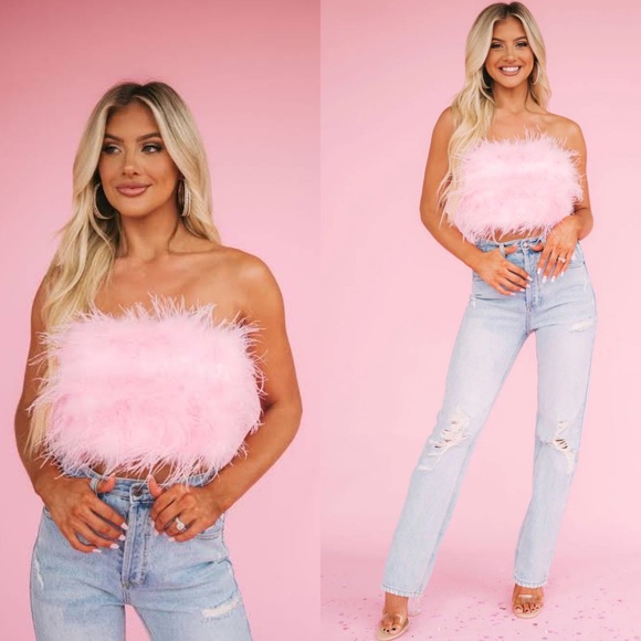 The Night Is Young Pink Feather Crop Top - Picture 5 of 7